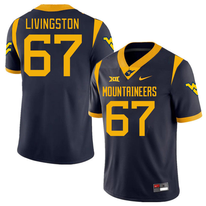 #67 Landen Livingston West Virginia Mountaineers College 2024 New Uniforms Football Jerseys Stitched Sale-Navy